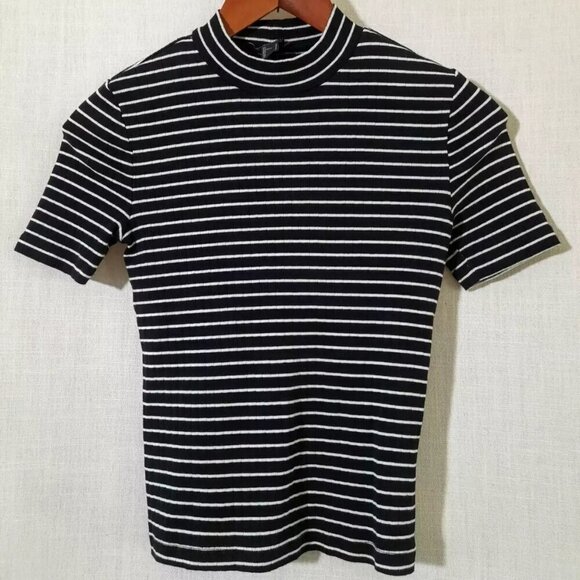 Forever 21 Fitted Ribbed Stretch Knit Sweater 100% Cotton Mock Neck Size Small - Picture 1 of 2